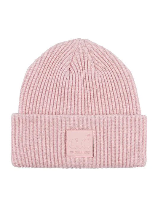 C.C. Solid Ribbed Knit Patch Beanie